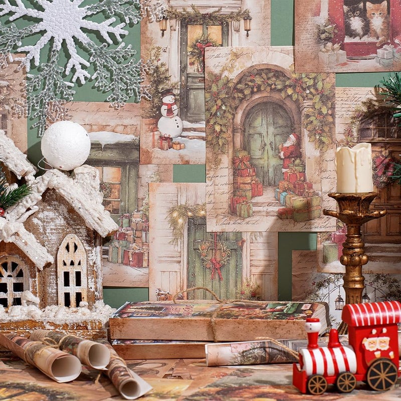 icceemee 160 sheets of Christmas scrapbook paper, Christmas theme journaling scrapbook supplies craft collage paper set, junk journal bullet journal poster room decor for card making decorative gifts - Image 2